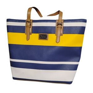 Kenneth Cole Reaction Blue and Yellow Striped Tote Bag